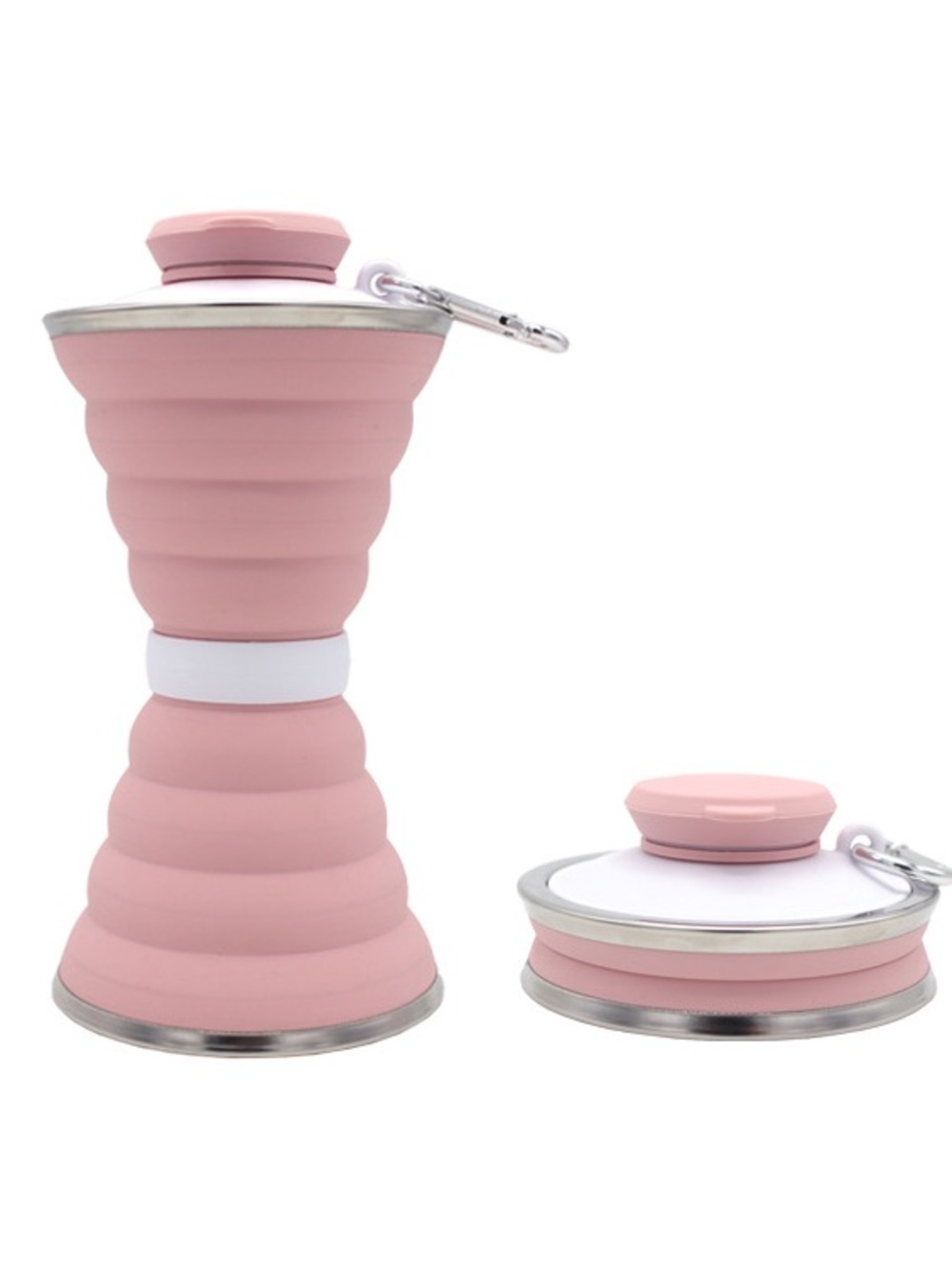 Pink Collapsible White Silicone Water Bottle for Travel NEW